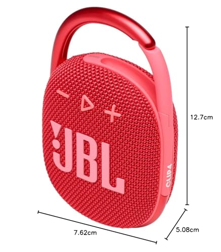 JBL Clip 4 Altavoz Bluetooth portátil, impermeable y a prueba de polvo, IP67, mini altavoz Bluetooth para viajes, exteriores y hogar con 1 llavero de linterna LED (rojo)