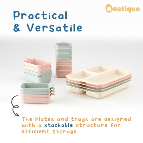 NESTIQUE Rabbit One Plate para bebés y niños pequeños, vajilla para niños sin BPA, diseño dividido, resistente al calor, apto para microondas y lavaplatos (azul cielo)