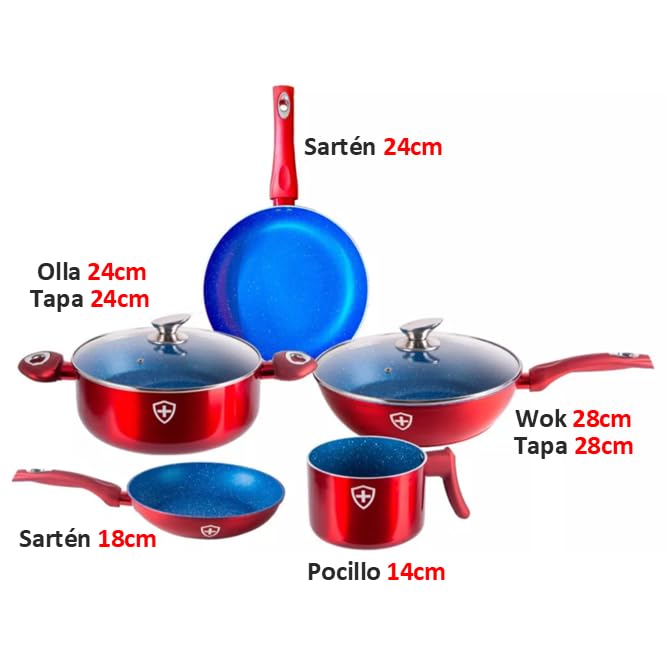 Bateria De Cocina 7pz Swiss Silver Triple Capa Antiadherente Ceramica Marmol SSBAT7A