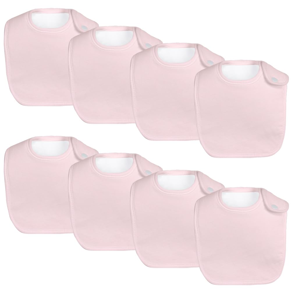 lazyrhino - Paquete de 8 baberos unisex ajustables con broches de presión ultra suaves y absorbentes para la dentición para niños y niñas (rosa)