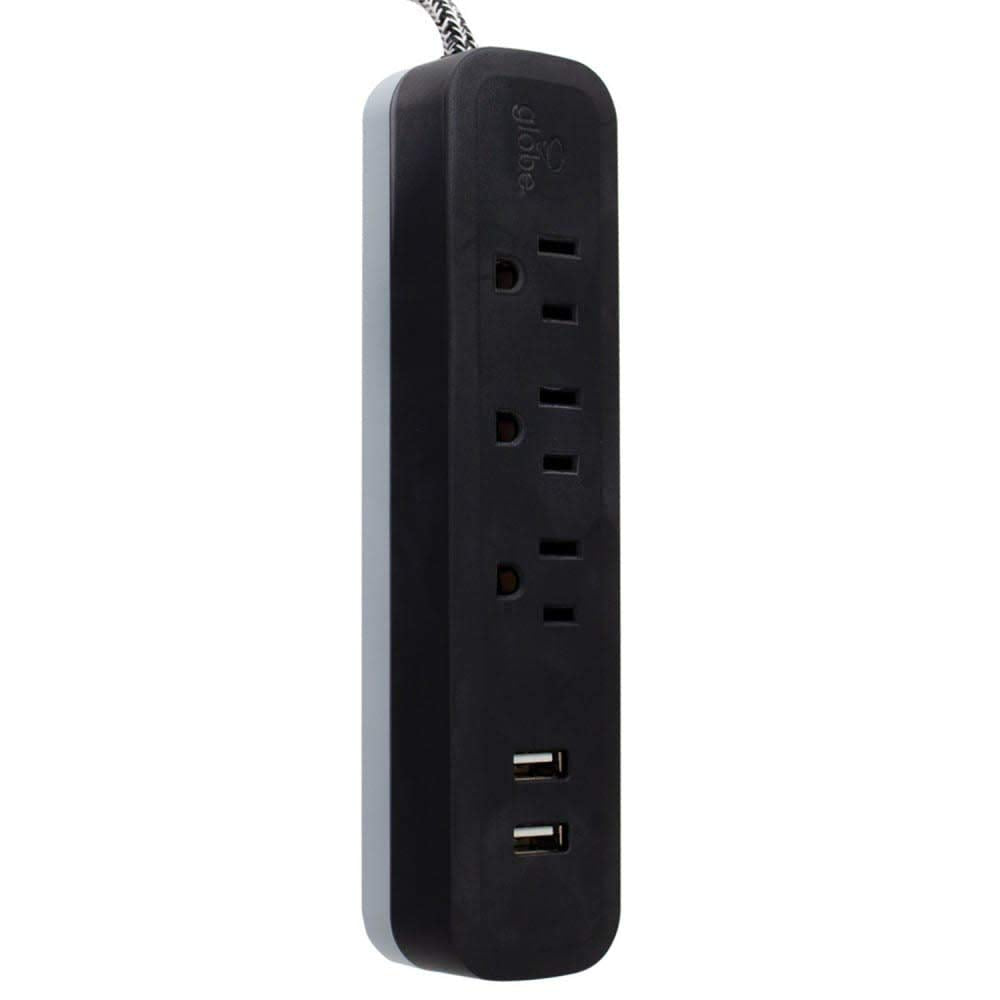 Globe Electric Designer Series multicontacto con 3 salidas de alimentación, 2x puertos USB, 78249, acabado en color negro, Rosa