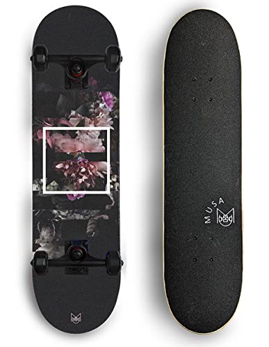 MUSA | Patinetas Skate de Madera con Llantas Blancas | Aesthetic Patinetas Skateboard de Madera de Maple | Ideal para Patinadores Nivel Principiante y Avanzado | Patineta con Diseño