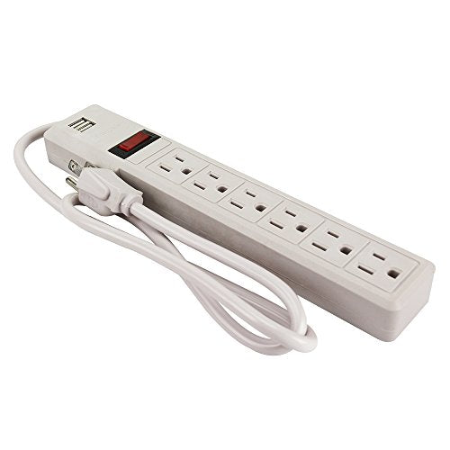 Barra Multicontacto Sanelec Blanco con Supresor de Picos, 6 Entradas y 2 Entradas USB