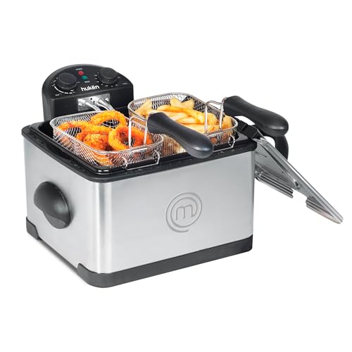 Hukën x MasterChef | Freidora de Aceite | Flash-Fry XL | Triple Basket | Capacidad 4 litros | Acero Inoxidable | Canastillas Removibles e intercambiables | 1700 W | MK-DF-4SSV2
