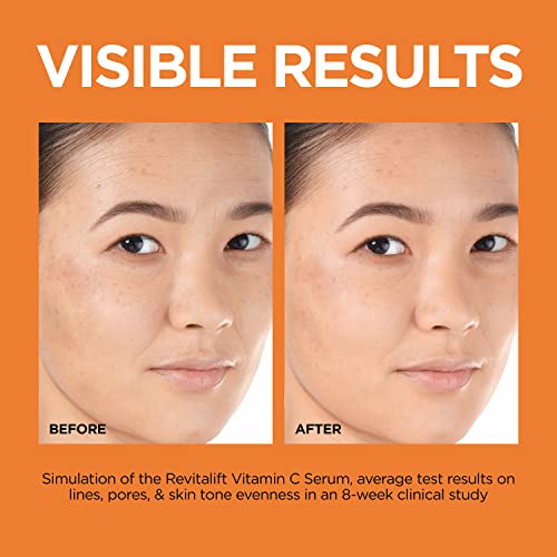 L'Oreal Paris Revitalift Vitamin C Serum with Vitamin E & Salicylic Acid, Moisturizing, Smoothing & Brightening, Non Greasy, Combats Early Signs of Aging + Sample