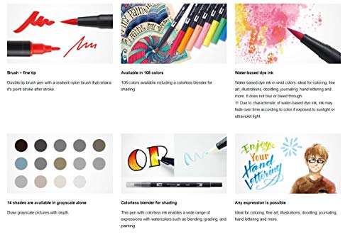 Marcadores de Arte Dual Brush Pen Tombow Citrus, 10-Pack Blendable con Puntas Pincel y Fina