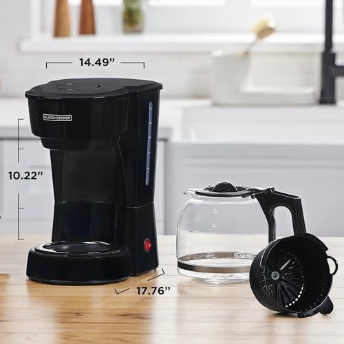 BLACK+DECKER CM0915BKD - Cafetera de 12 tazas con interruptor de fácil encendido/apagado, jarra de fácil vertido, sin goteo con cesta de filtro extraíble, color negro