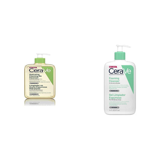 Cerave Hydrating Oil Cleanser Normal to Dry Skin 473 ml + Gel Limpiador Espumoso |473ml| Limpiador diario para piel mixta, grasa o con acné | Libre de fragancia