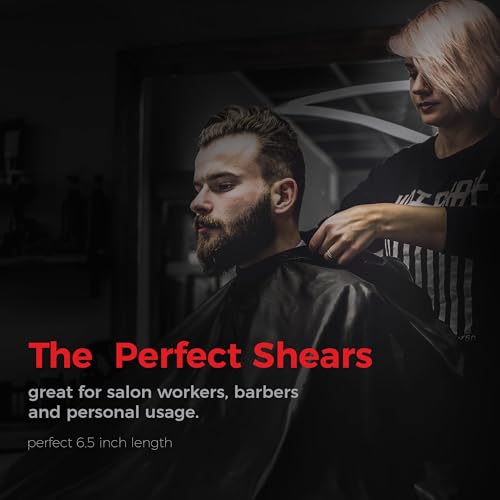 Tijeras de corte de pelo de 6,5 pulgadas para barberos y peluqueros - Tijeras de pelo para cortar, recortar y arreglar - Tijeras de pelo de mano derecha para hombres, mujeres y adultos (negro)
