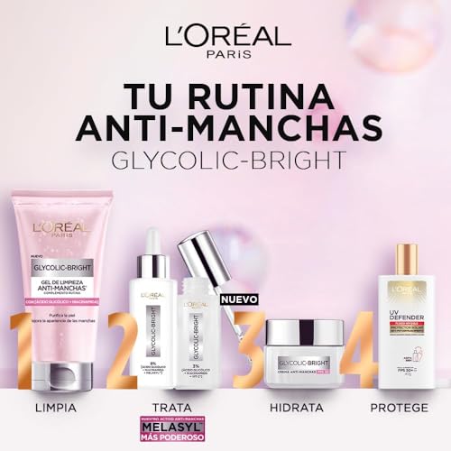 L'Oréal Paris Sérum de Ojos anti-ojeras Glycolic Bright, 30ml - con Ácido Glicólico y Niacinamida, reduce ojeras, mirada radiante en 6 días*, combate todo tipo de manchas