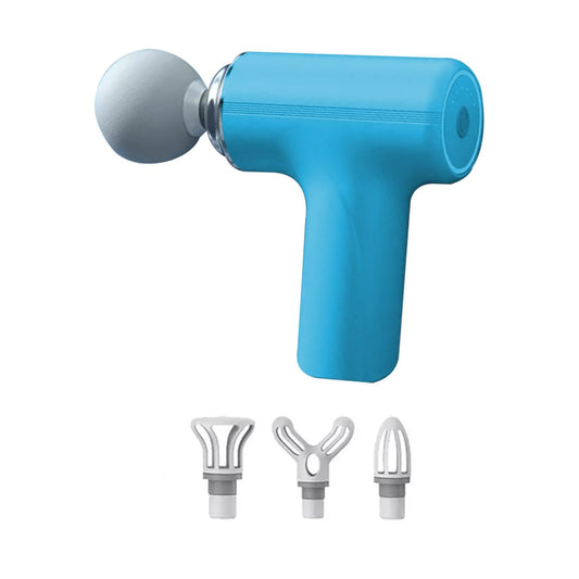 Pistola de Masaje Muscular Mini, Portátil y Recargable, Masajeador de Tejido Profundo, Velocidad Ajustable, 4 cabezales de Masaje para Relajar los Músculos y alivia el Dolor (Varios Colores) (Azul)