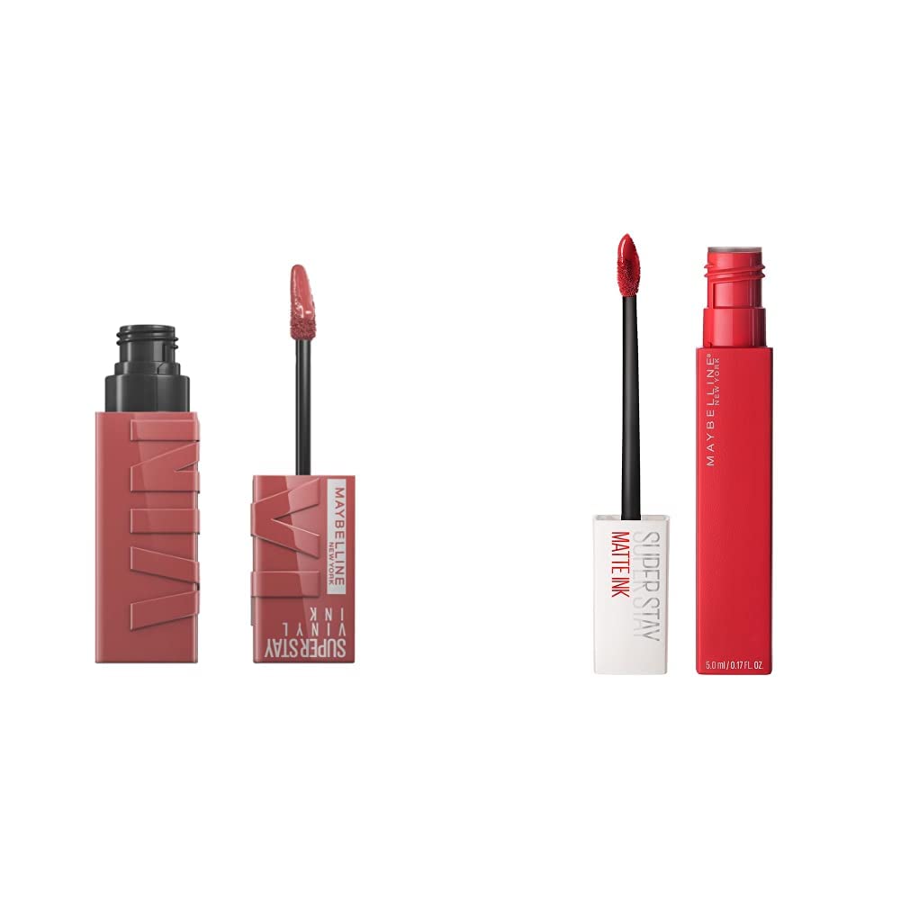 Labial líquido brillante Maybelline Super Stay Vinyl Ink Cheeky + Labial Liquido Matte, Larga Duracion, Superstay Matte Ink 20 Pioneer, 5 g