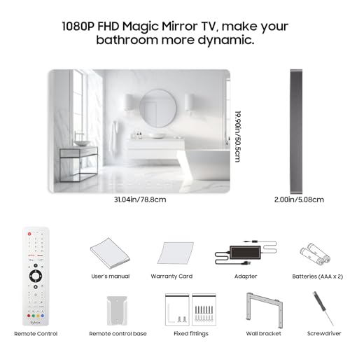 SYLVOX - Espejo mágico para baño, de 32 Pulgadas, Impermeable, LED, 1080P, 500 NITS, de Alto Brillo, Doble Frontal, Montaje en Pared, Adecuado para baños, hoteles, saunas