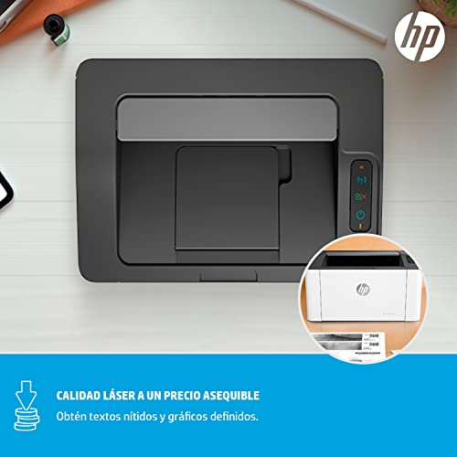 HP Impresora Laser 107w, Láser, Impresión en Negro, Wi-Fi, USB, Impresión y escanéo Smart App, Apple Air Print, Bandeja de 150 Hojas, Pantalla LED (4ZB78A)