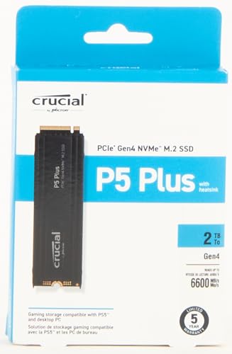 Crucial P5 Plus 2TB Gen4 NVMe M.2 SSD SSD Interno para Juegos con disipador térmico, Compatible con Playstation 5 (PS5) - hasta 6600MB/s - CT2000P5PSSD5