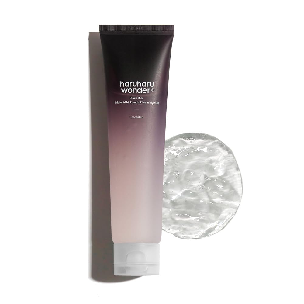 HARUHARU wonder Black Rice Triple AHA Gentle Cleansing Gel, Hydrating Cleansing gel, Gentle exfoliating, Vegan, Travel essentials, Korean Skincare, 3.38 fl oz