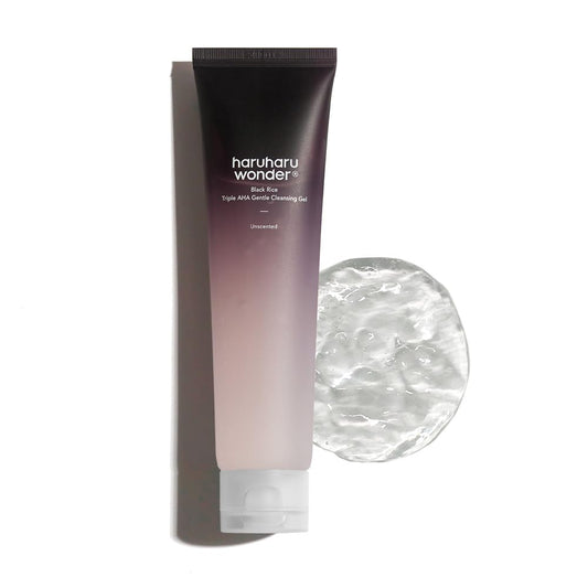 HARUHARU wonder Black Rice Triple AHA Gentle Cleansing Gel, Hydrating Cleansing gel, Gentle exfoliating, Vegan, Travel essentials, Korean Skincare, 3.38 fl oz