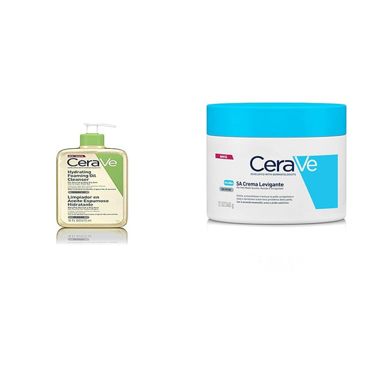 Cerave Hydrating Oil Cleanser Normal to Dry Skin 473 ml + Crema Alisadora Anti-Rugosidades con Fórmula Exfoliante para Piel Seca, Áspera y Rugosa 340gr
