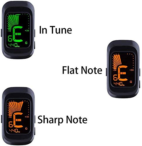 Afinador de Guitarra, Sintonizador Eléctrico, Afinador Digital con Clip para Guitarra Acústica, Apto para bajo, violín, ukelele, guitarra, más 10 púas de guitarra(batería incluida)
