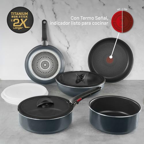 T-fal Ingenio XL Force Batería de Cocina de 12 piezas con Mango Removible, Antiadherente Titanium 2x, tecnología Termo-Señal y base de difusión, L1589002