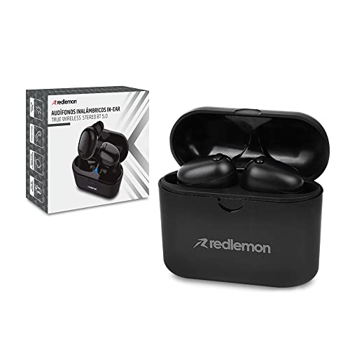 Redlemon Audífonos Bluetooth 5.0 Inalámbricos TWS con Base de Carga, Sonido High Definition, Resistentes a Salpicaduras de Agua y Polvo IP54, Manos Libres, Batería Recargable de Larga Duración