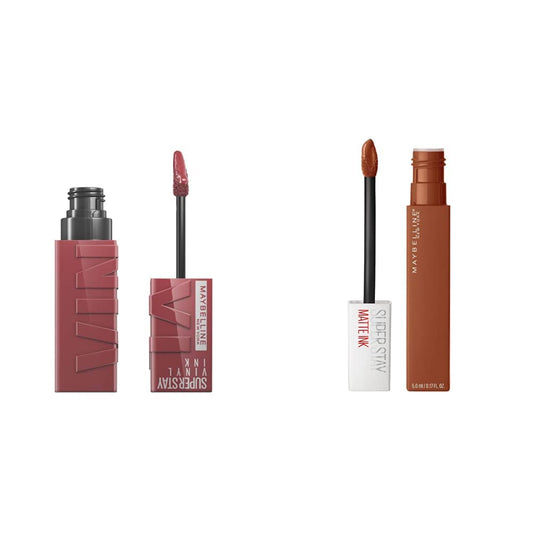 Labial líquido brillante Maybelline Super Stay Vinyl Ink Witty + Labial Liquido Matte Larga Duracion Superstay City Edition, 135 Globetrotter
