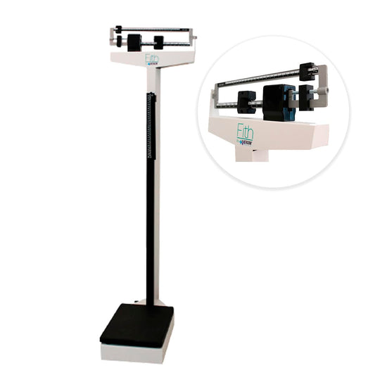 BÁSCULA CON ESTADÍMETRO 200 KGS. MARCA FITH. CAPACIDAD DE 200 X 0.1 KG ESTADÍMETRO: 75-200 CMS. DIMENSIONES 53 X 27.5 X 148.5 CMS. COLOR BLANCO