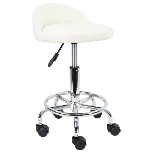 KKTONER Taburete de Cuero Artificial con Respaldo Giratorio Bancos con Ruedas de Altura Ajustable con Ruedas para Pintar Tatuaje Masaje SPA Tienda Taburete de Trabajo con Pedal(Blanco)