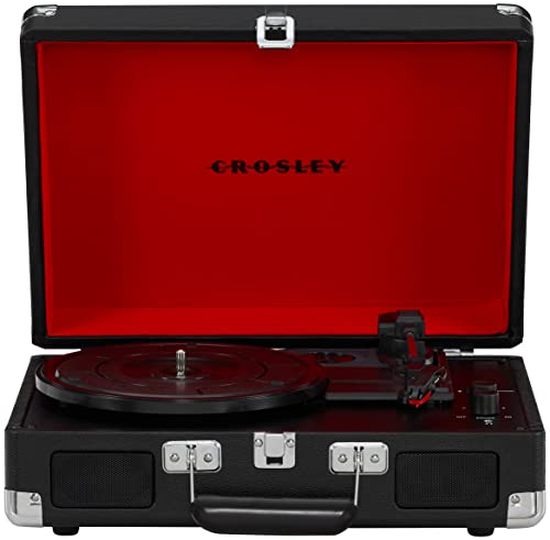 Crosley CR8005F-BK Cruiser Plus - Tocadiscos de Vinilo con Bluetooth de 3 velocidades, Color Negro y Rojo