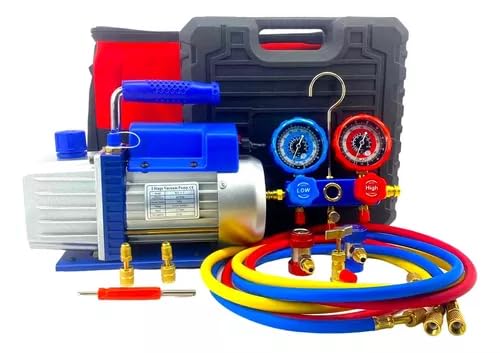 FIXITFAST 4cfm 1/3hp Bomba De Vacío + Manómetro R134a R22 R410a R404a Kit de refrigeración de colector de cuerpo de aluminio con bolsa de transporte para recarga y mantenimiento de refrigeración A/C