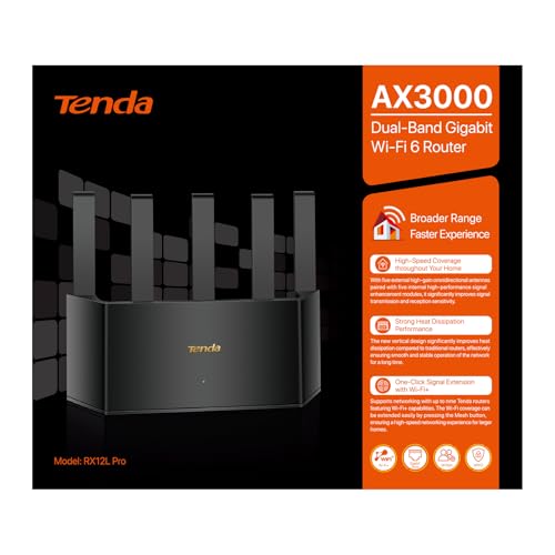 Router WiFi 6 AX3000Mbps Tenda Blanco con Diseño Vertical y 5 Antenas de Alta Ganancia