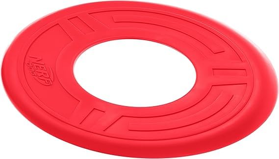 Juguete para Perro Nerf Flyer para Perro, Frisbee, Ligero, Duradero y Resistente al Agua, Ideal para Playa y Piscina, 10 Pulgadas de diámetro, para Razas Medianas/Grandes, Rojo, One-Size-for-Most