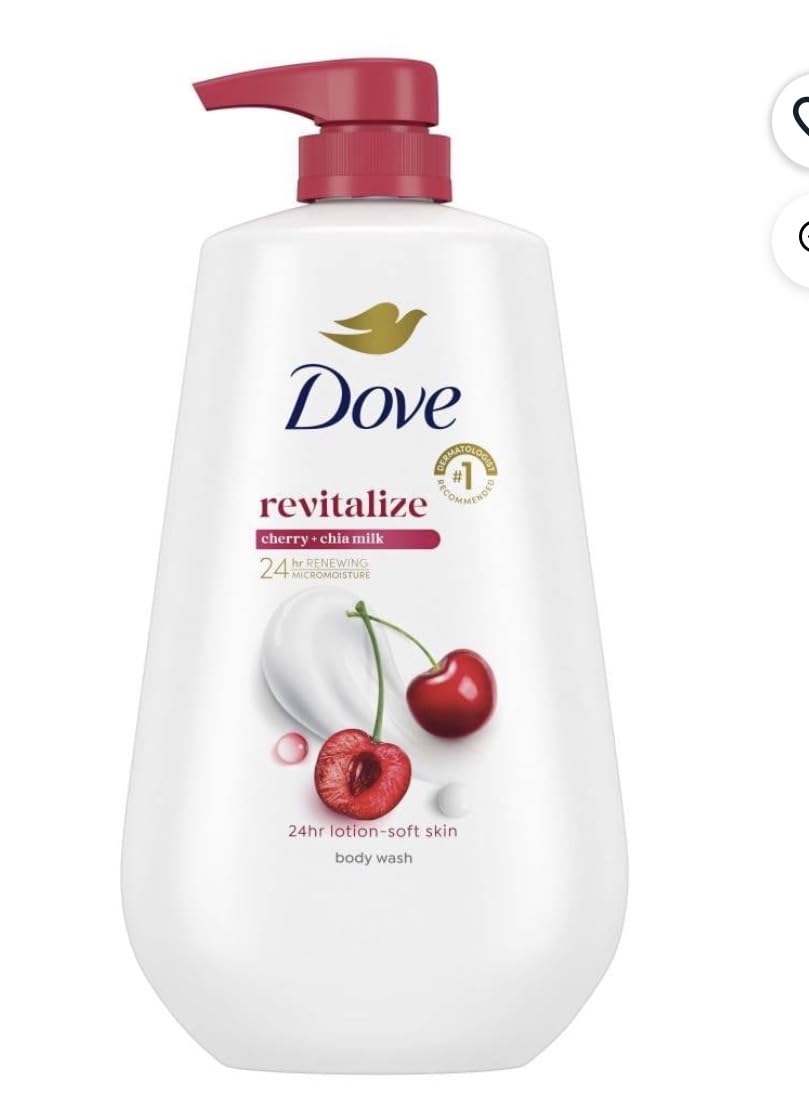 Dove Revitalize Gel de Baño, Cereza y Leche de Chía, 24 Hr MicroMoisture, sin Sulfatos ni Parabenos, 905 ml