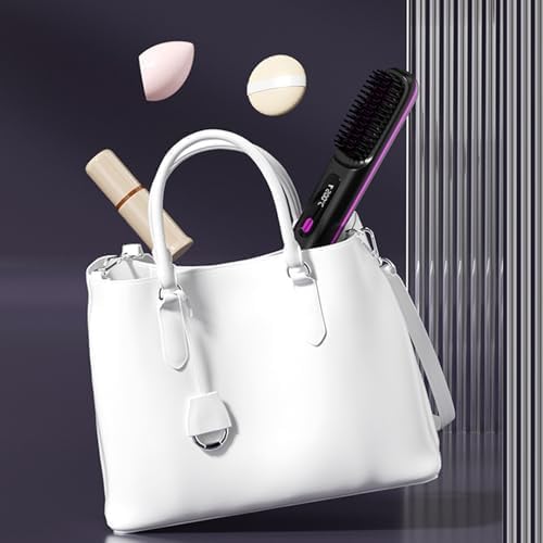 Cepillo de Alisador de Cabello Inalámbrico Portátil, Go Brush Pro Portable Cordless Hair Straightener Brush, Mini Cepillos con Calefacción de Cabello Recargable Eléctrico con Pantalla LED (Azul)