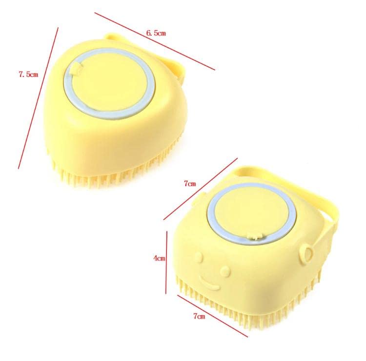 Cepillo de baño para perros y gatos, cepillo de champú de silicona suave, cepillo de masaje para mascotas, cepillo de ducha de aseo, cepillo de masaje para cachorros, dispensador de champú. (Yellow)
