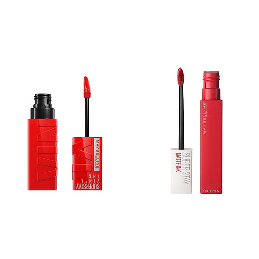 Labial líquido brillante Maybelline Super Stay Vinyl Ink Red Hot + Labial Liquido Matte, Larga Duracion, Superstay Matte Ink 20 Pioneer, 5 g