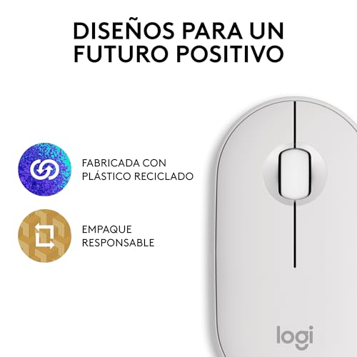 Logitech Pebble Mouse 2 M350s, estilizado Mouse inalámbrico Bluetooth, Ligero, Personalizable, clicks discretos, Easy-Switch, Windows, macOS, iPadOS, Android, ChromeOS - Blanco