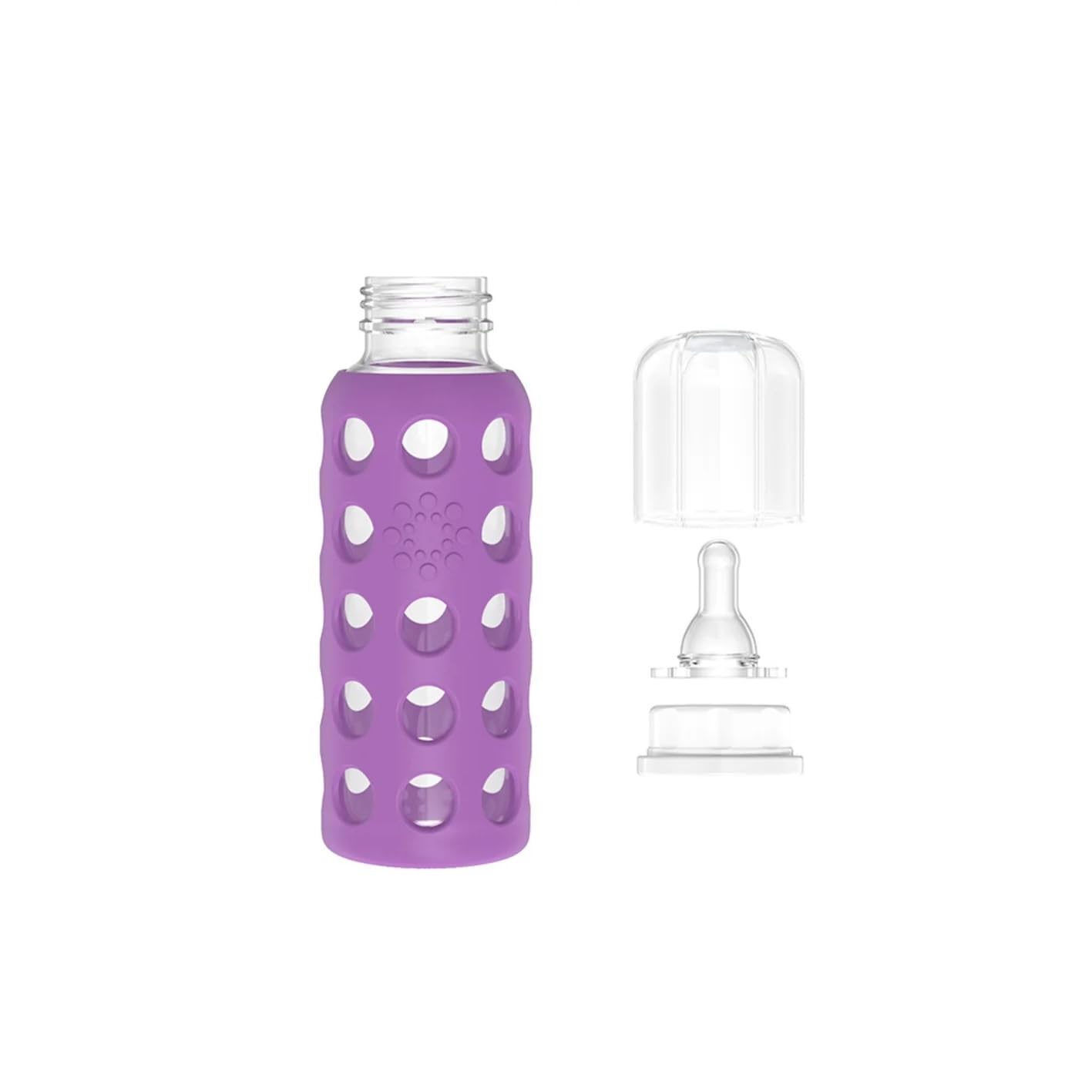 Lifefactory - Biberón de vidrio sin BPA de 9 onzas con funda protectora de silicona y pezón etapa 2, uva