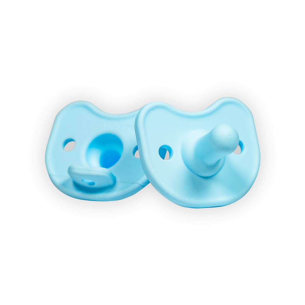 Kids Heroes Chupones para Bebe 0 a 3 Meses de Una Sola Pieza de Silicona, Chupones Ortodonticos 0-3 meses Libre de BPA, Paquete de 2 (Azul Celeste)