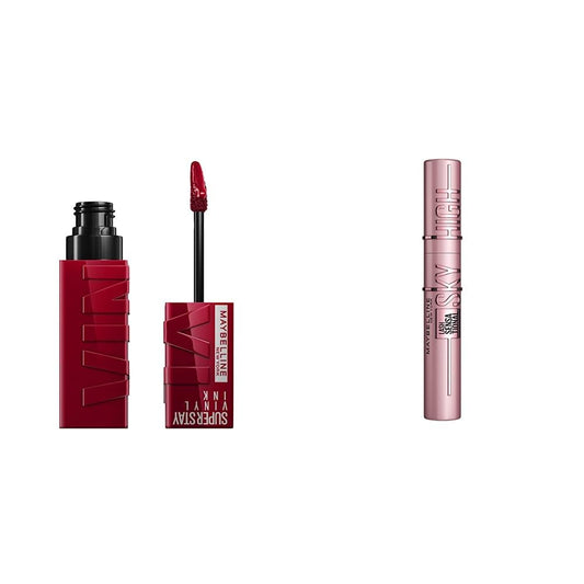 Labial líquido brillante Maybelline Super Stay Vinyl Ink Royal + Mascara lash sensational sky high lavable Negro