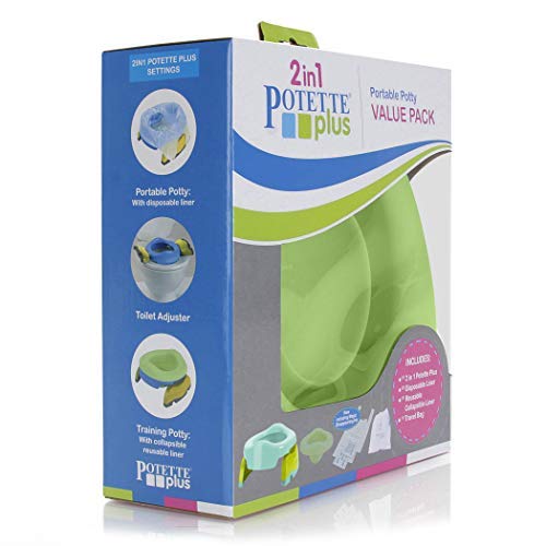 Potette Plus - Paquete económico para orinal: Kalencom Potette Plus portátil 2 en 1 y forro plegable reutilizable para uso doméstico (verde azulado/verde)