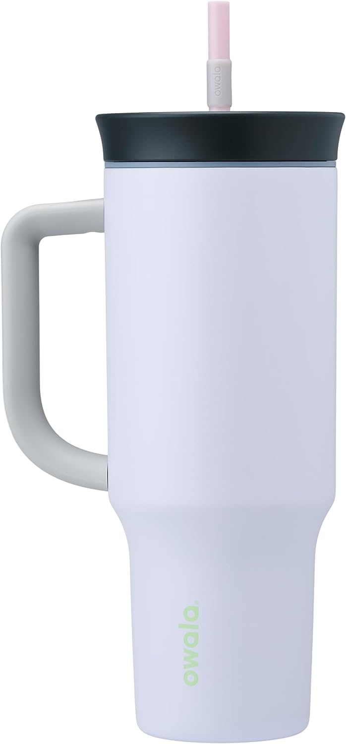 Vaso de Viaje Owala Púrpura Triple Capa Aislada con Tapa Resistente a Derrames y Asa