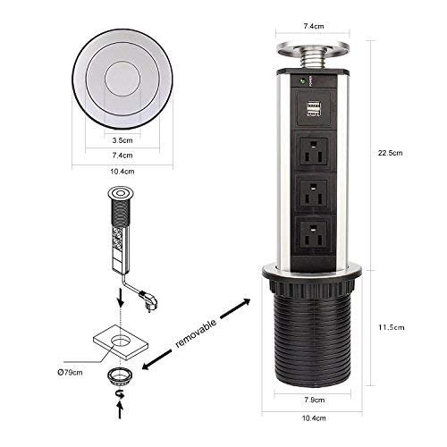Brrnoo - Torre de alimentación multicontacto para Mesa con USB y 2 Puertos USB para Oficina y hogar