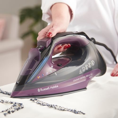 Russell Hobbs Plancha de vapor, suela antiadherente de cerámica, 195 g, vapor variable de 50 g, depósito de agua de 380 ml, autolimpieza, función antical y antigoteo, luz de control de color, 2800 W,