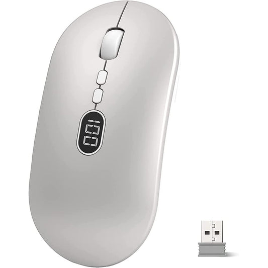 Free wolf X1 Mouse Inalámbrico con Pantalla de Batería, Wireless óptico Recargable 2.4 G Ergonómico Silencioso Click 800/1200/1600 Ajustable dpi Ratón para Computadora,Portátil,PC,Mac (Plata)