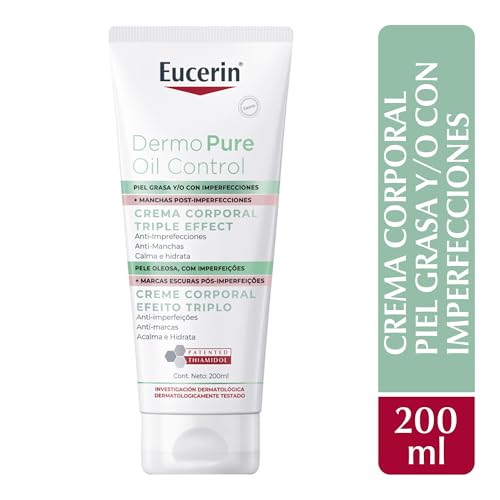 Eucerin DermoPure Triple Effect Crema Corporal (200ml) Anti-Imperfecciones, Anti-Manchas, Anti-Brillo, Calma e hidrata, ideal para piel grasa o con imperfecciones