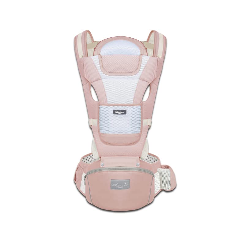Mochila Portabebé Algodón Puro Ligera y Transpirable Gris con Asiento de Cadera Ajustable para Niños de 0 a 36 Meses