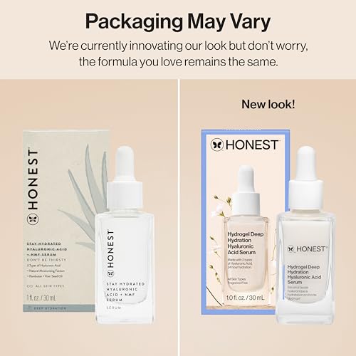 Honest Beauty Stay Hydrated Hyaluronic Acid + NMF Serum with 3 Types of Hyaluronic Acid | EWG Certified + Dermatologist Tested | Vegan + Cruelty Free | 30 mL