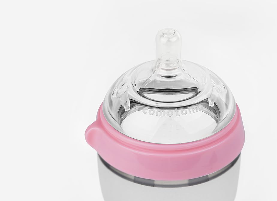 Biberon de silicona de 250 ml, anillo de color rosa