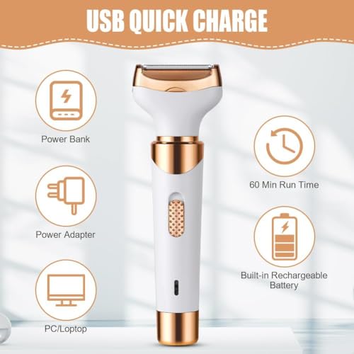 Depiladora Electrica Mujer,Rasuradora Mujer, Portátil Sin Dolor 4 En 1 Navaja De Afeitar Para Mujeres, USB Recargable，Afeitadora femenina sin dolor para el vello facial, cejas, axilas y zona del bikini. (oro1)